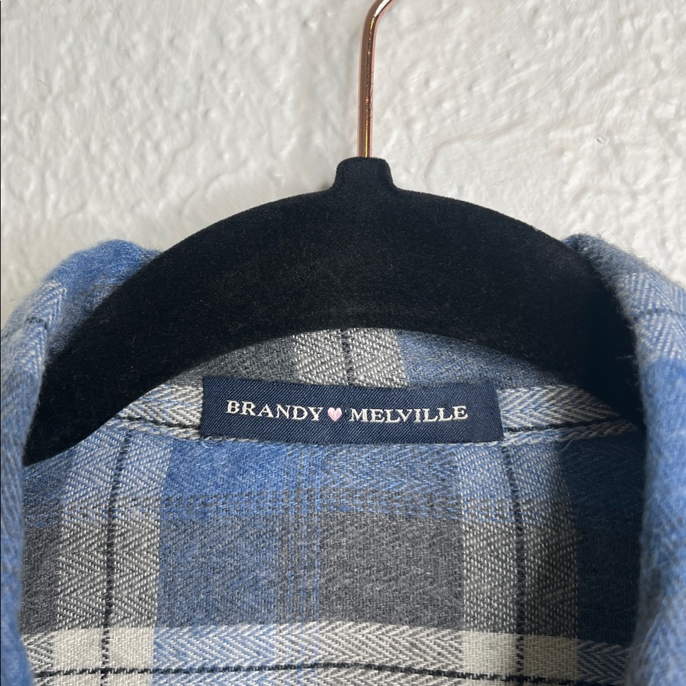 Brandy Melville Blue Plaid Hazel Flannel Button Front Shirt - Picture 7 of 10
